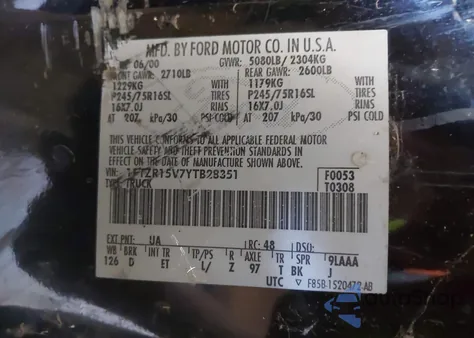 2000 Ford Ranger Xl/Xlt из США, поврежденный, VIN 1FTZR15V7YTB28351